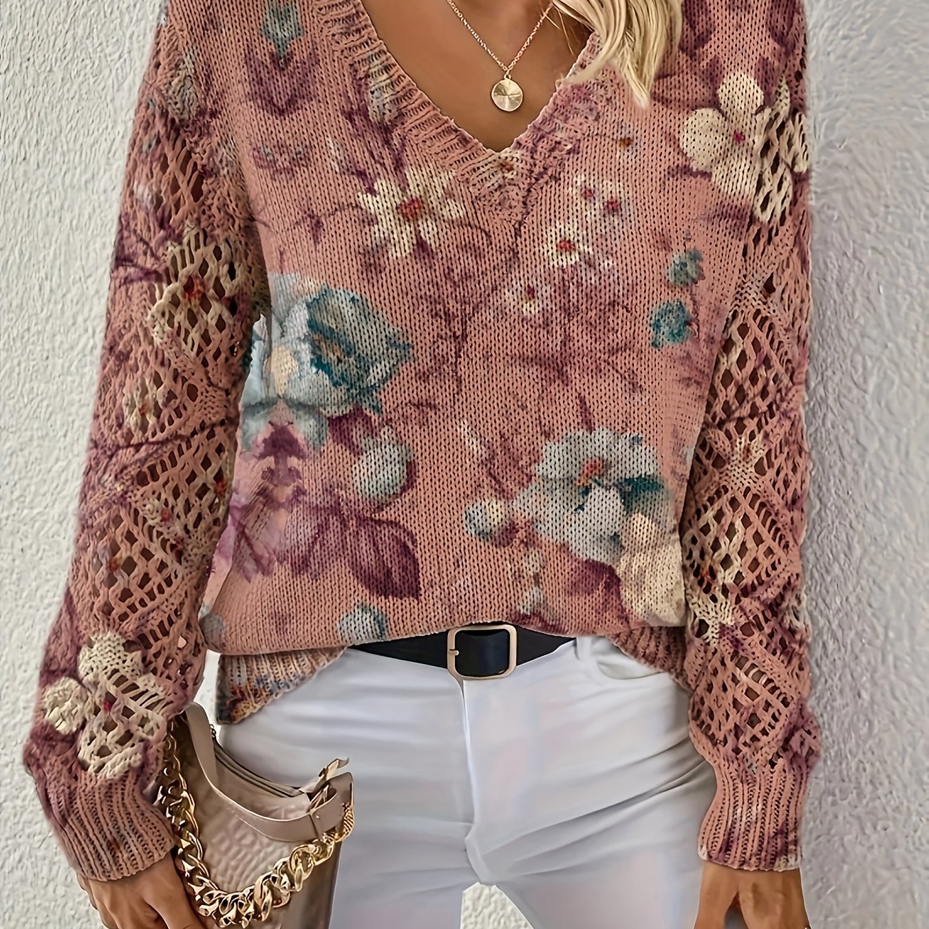 Clara | Soft Woodland Bloom V-Neck Sweater