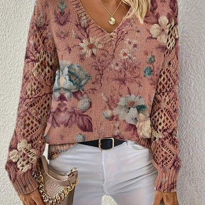 Clara | Soft Woodland Bloom V-Neck Sweater