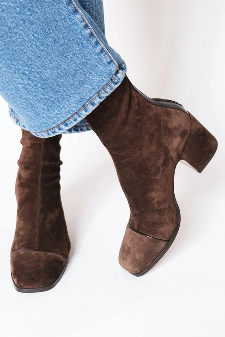 Vivian | Classic Square-Toe Suede Boots