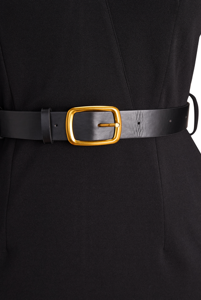 Klara | Sophisticated High-Collar Belted Midi Dress