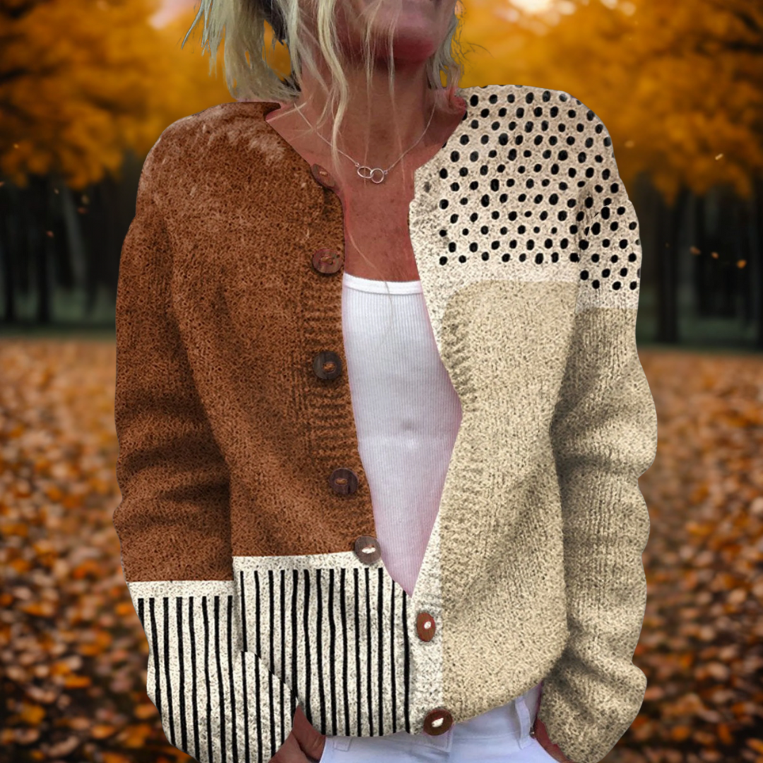 Celeste | Retro Patchwork Knit Cardigan