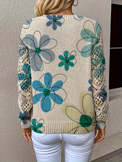 Elaine | Retro Petal Crochet-Sleeve Sweater
