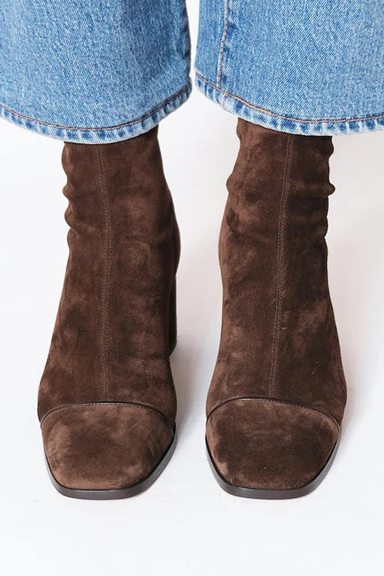 Vivian | Classic Square-Toe Suede Boots