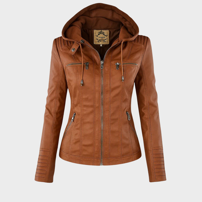 Reagan | Fitted Leather Moto Jacket with Hood