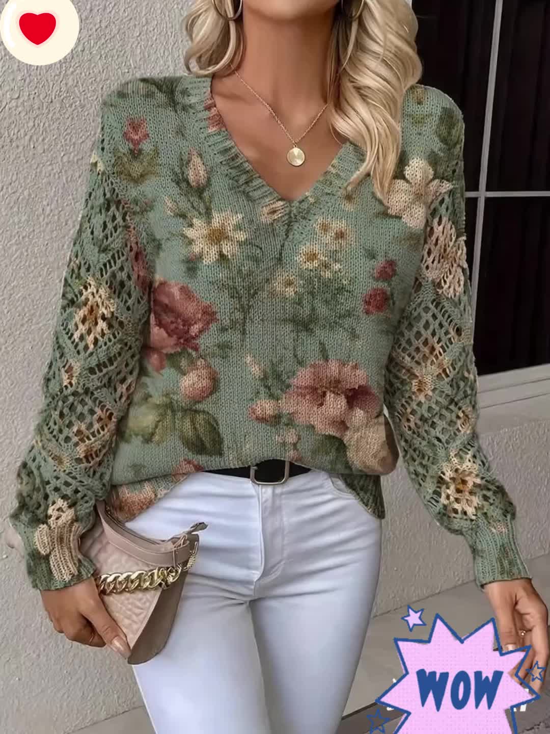 Clara | Soft Woodland Bloom V-Neck Sweater