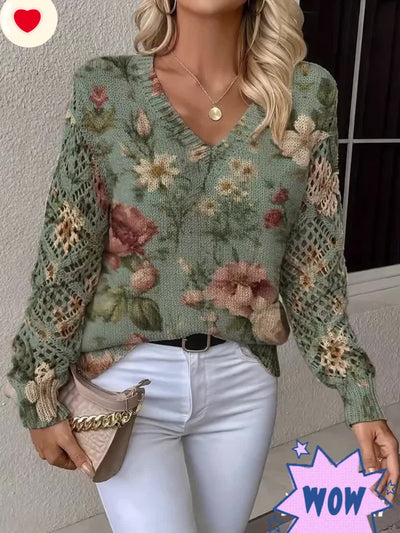 Clara | Soft Woodland Bloom V-Neck Sweater
