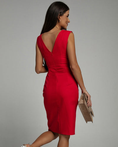Brielle | Elegant Pleated V-Neck Slit Dress