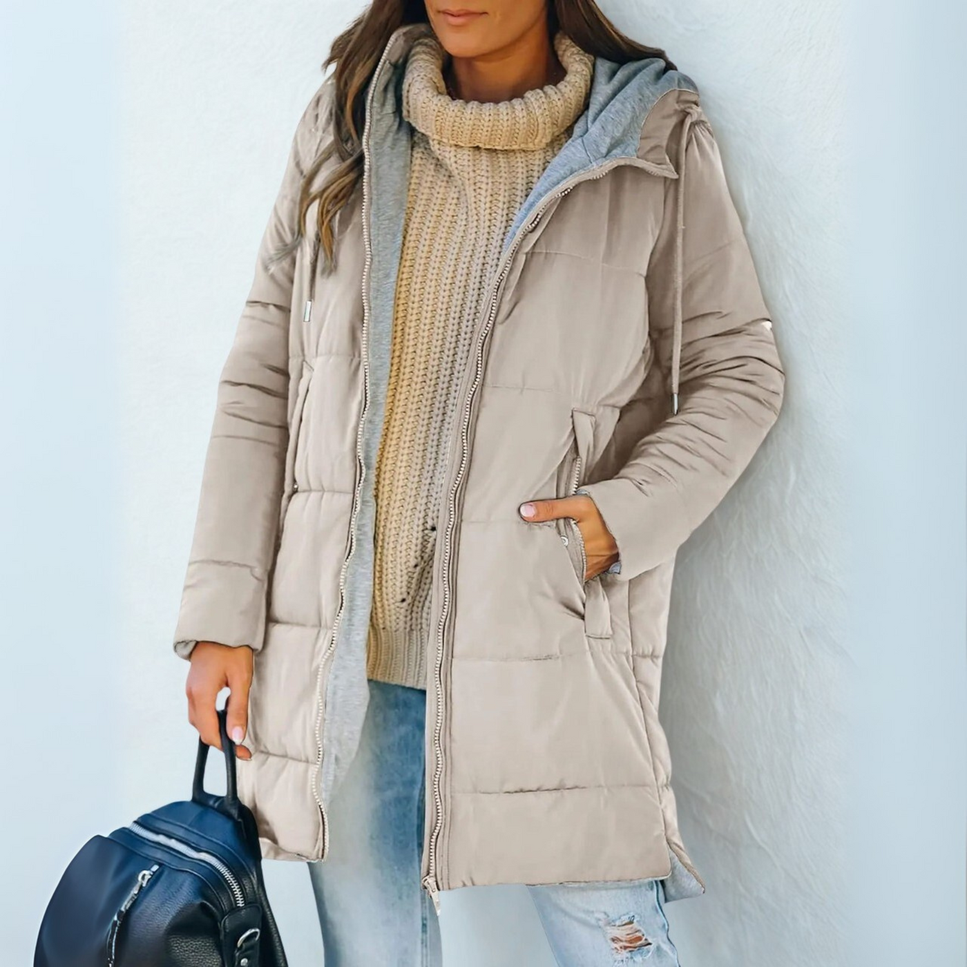 Sophia | Warm Quilted Mid-Length Hooded Coat