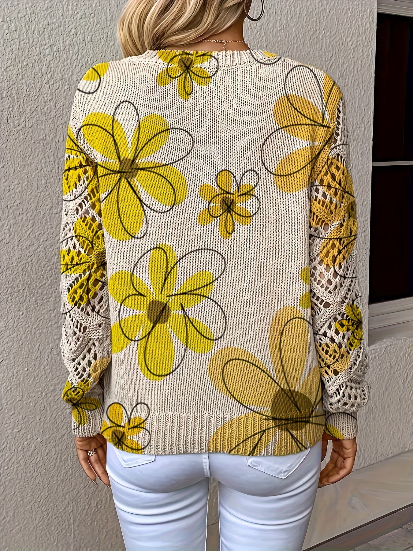 Elaine | Retro Petal Crochet-Sleeve Sweater