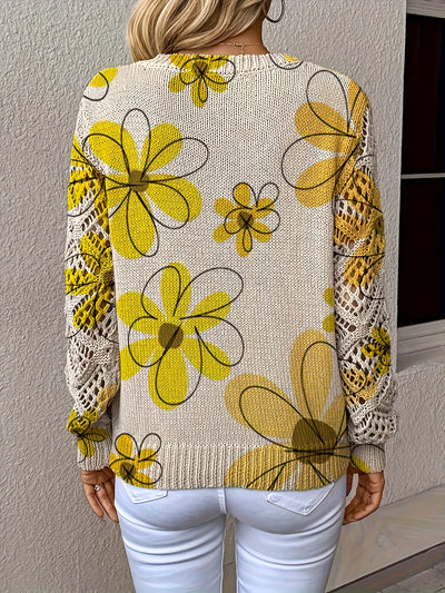 Elaine | Retro Petal Crochet-Sleeve Sweater