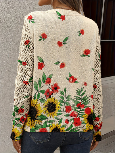 Clarissa | Golden Sunflower Bloom Crochet-Sleeve Sweater
