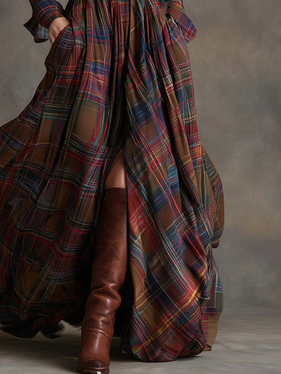 Genevieve | Highland Plaid Belted Maxi Dress
