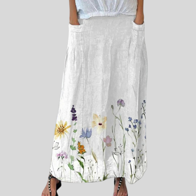 Evelyn | White Meadow Floral Maxi Skirt