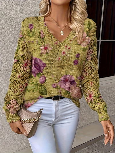Clara | Soft Woodland Bloom V-Neck Sweater