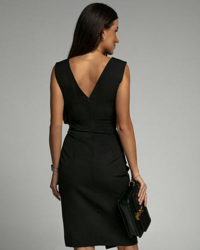 Brielle | Elegant Pleated V-Neck Slit Dress