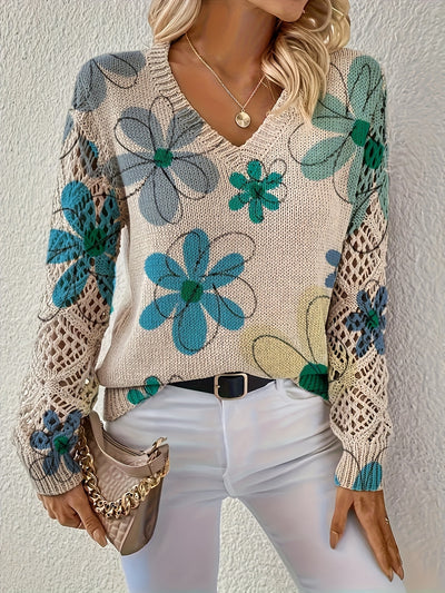 Elaine | Retro Petal Crochet-Sleeve Sweater