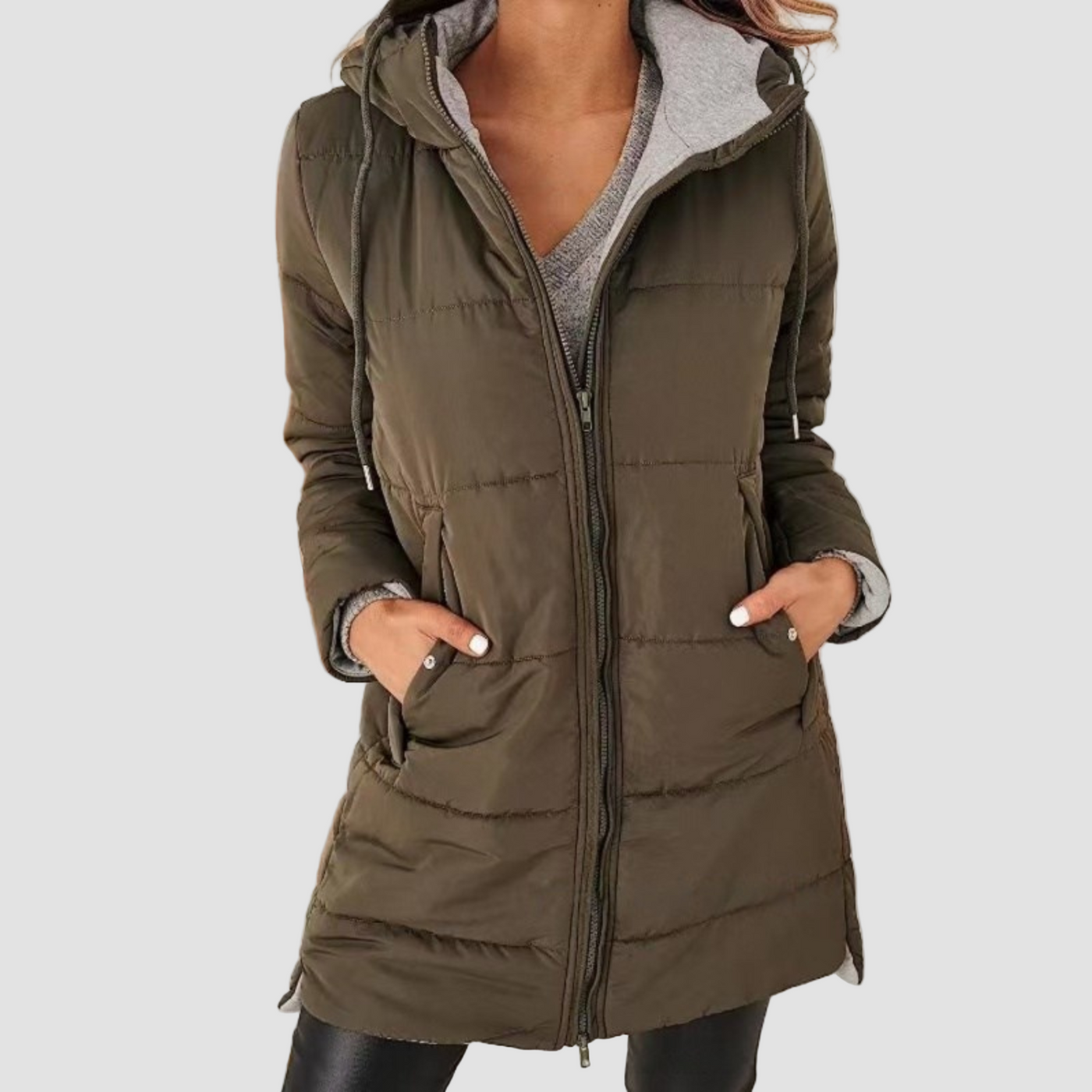 Sophia | Warm Quilted Mid-Length Hooded Coat