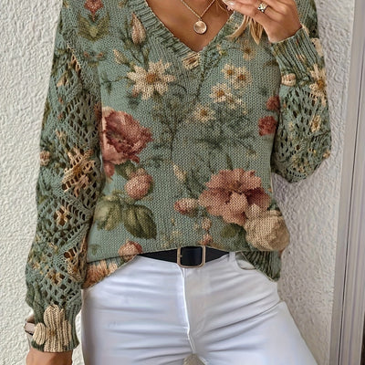 Clara | Soft Woodland Bloom V-Neck Sweater