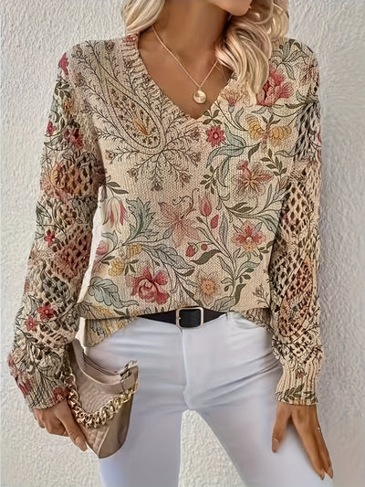 Maribel | Rustic Garden Whispers Crochet-Sleeve Sweater