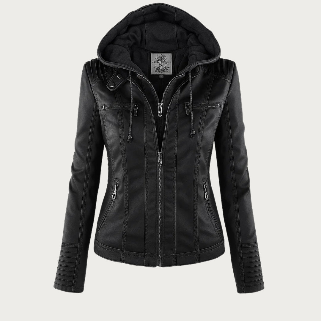 Reagan | Fitted Leather Moto Jacket with Hood