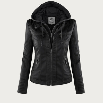 Reagan | Fitted Leather Moto Jacket with Hood