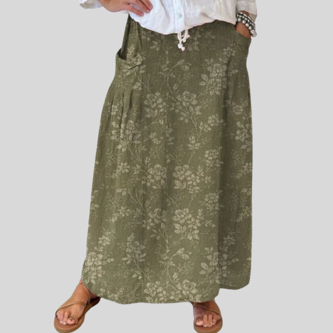 Ruth | Olive Rosegarden Maxi Skirt