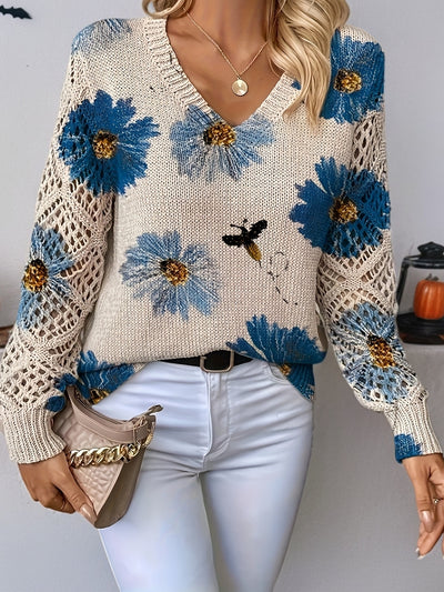 Aubrey | Cozy Bloom Crochet-Sleeve Sweater