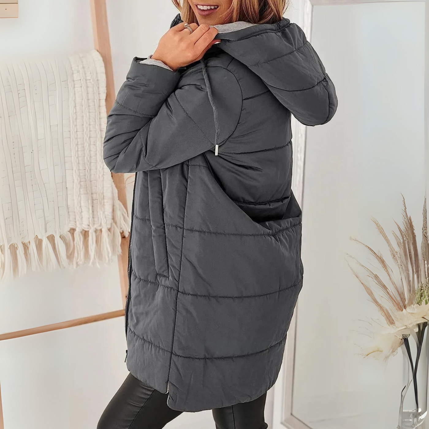 Sophia | Warm Quilted Mid-Length Hooded Coat