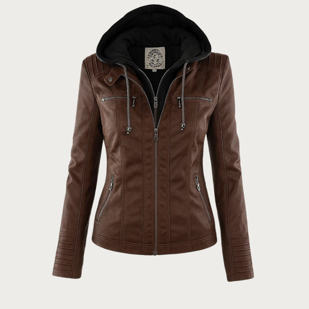 Reagan | Fitted Leather Moto Jacket with Hood