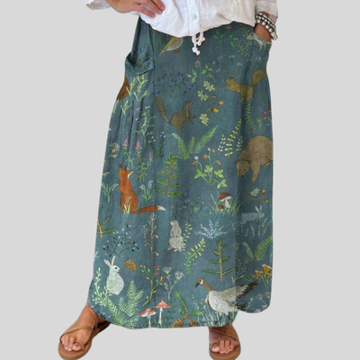 Lillian | Forest Folk Illustrated Maxi Skirt