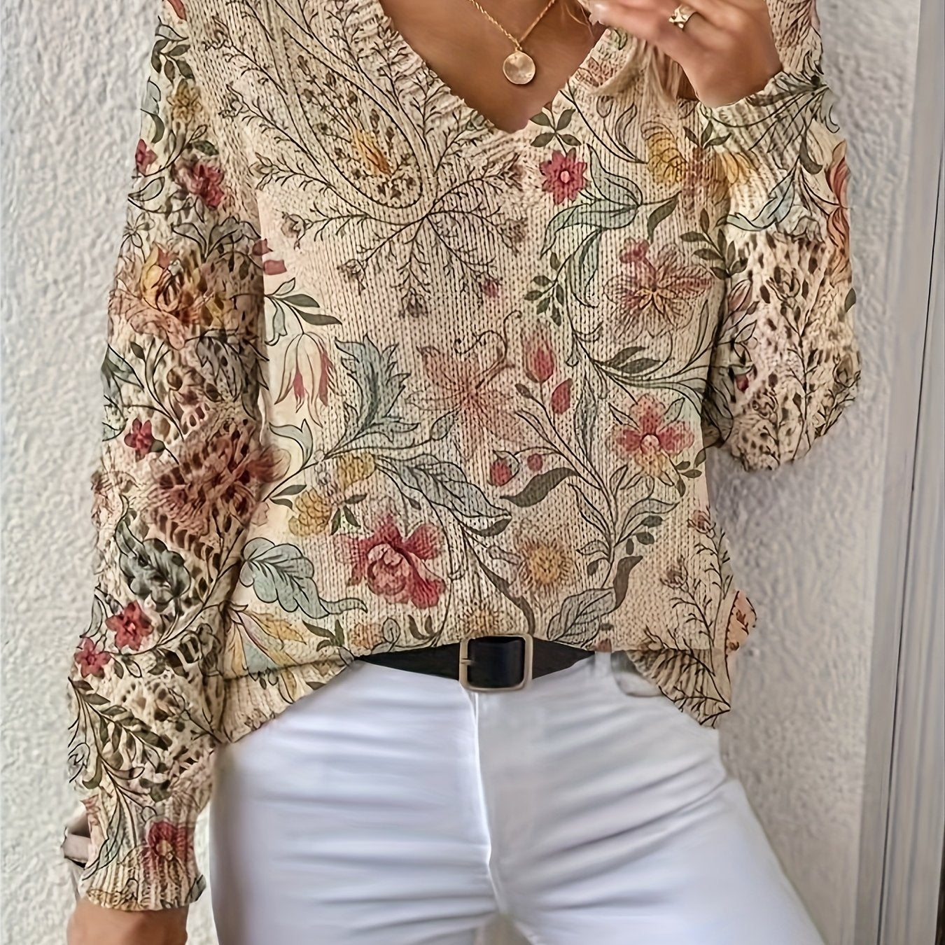 Maribel | Rustic Garden Whispers Crochet-Sleeve Sweater