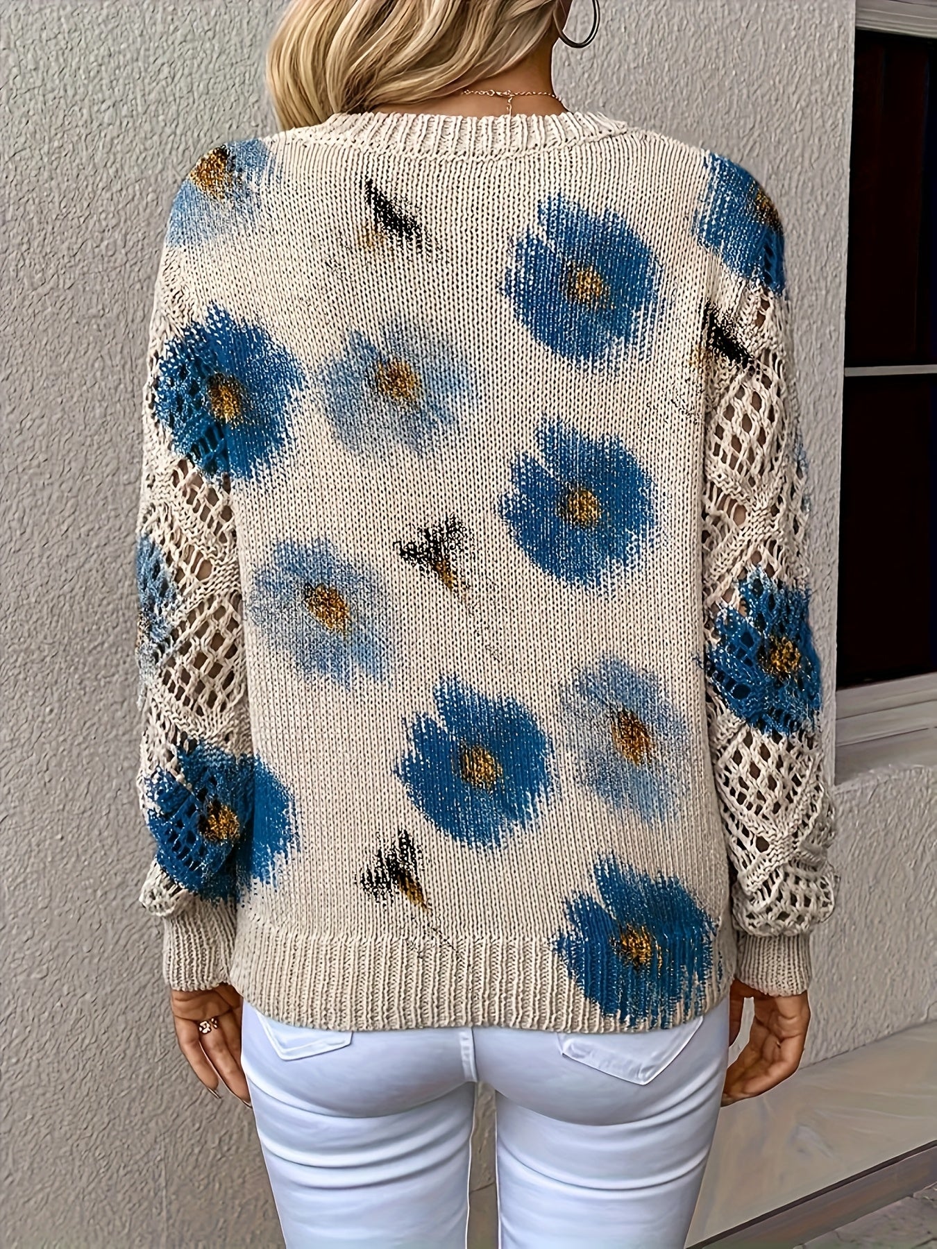 Aubrey | Cozy Bloom Crochet-Sleeve Sweater