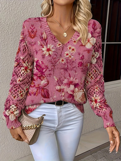 Clara | Soft Woodland Bloom V-Neck Sweater