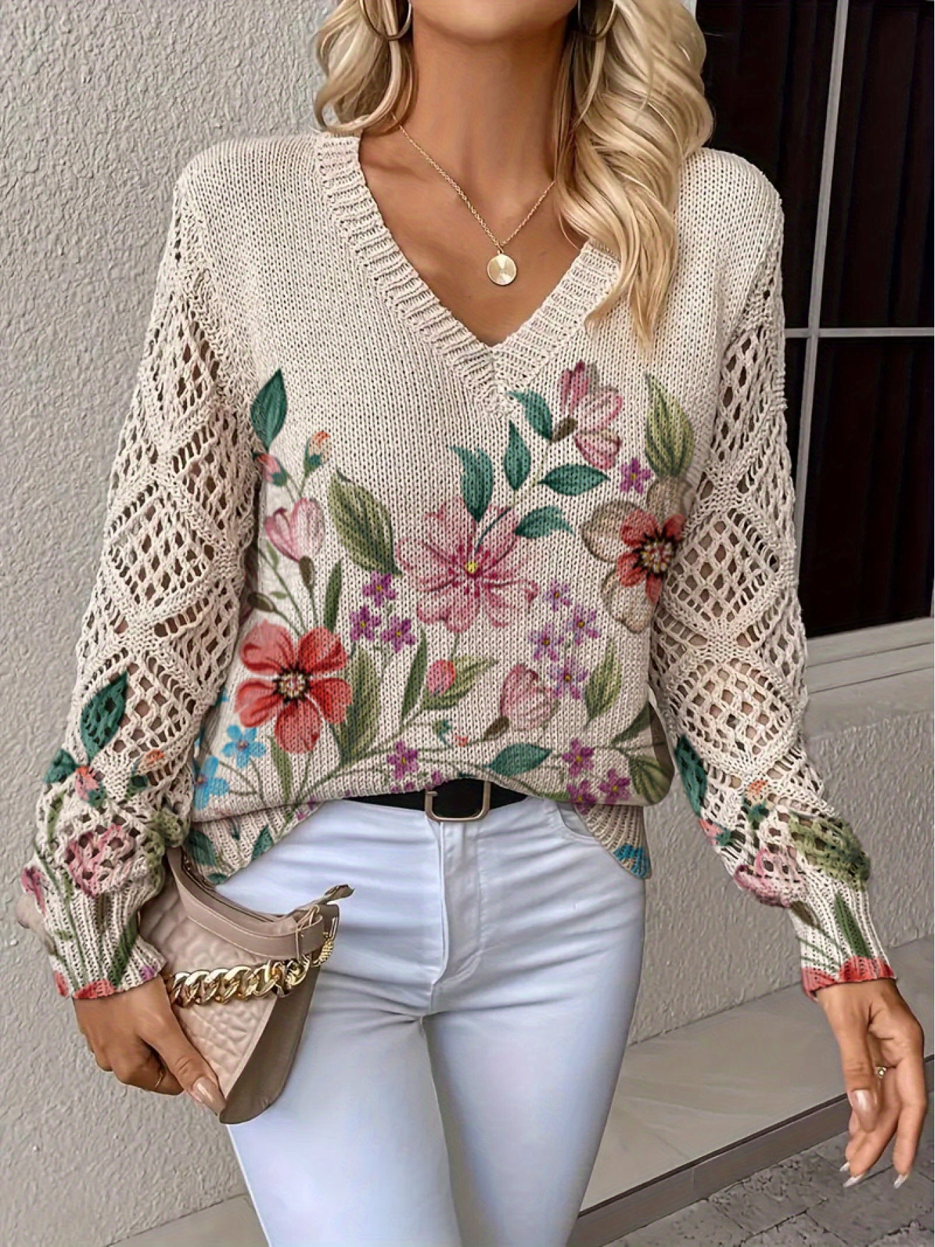 Clara | Soft Garden-Blend Crochet Sleeve Sweater