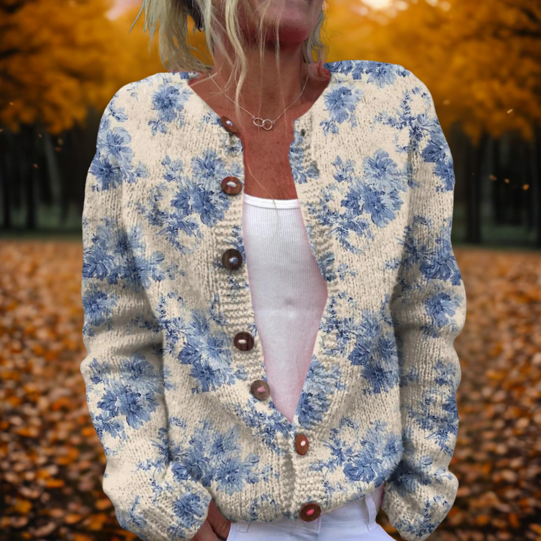 Charlotte | Classic Blue Bloom Knit Cardigan