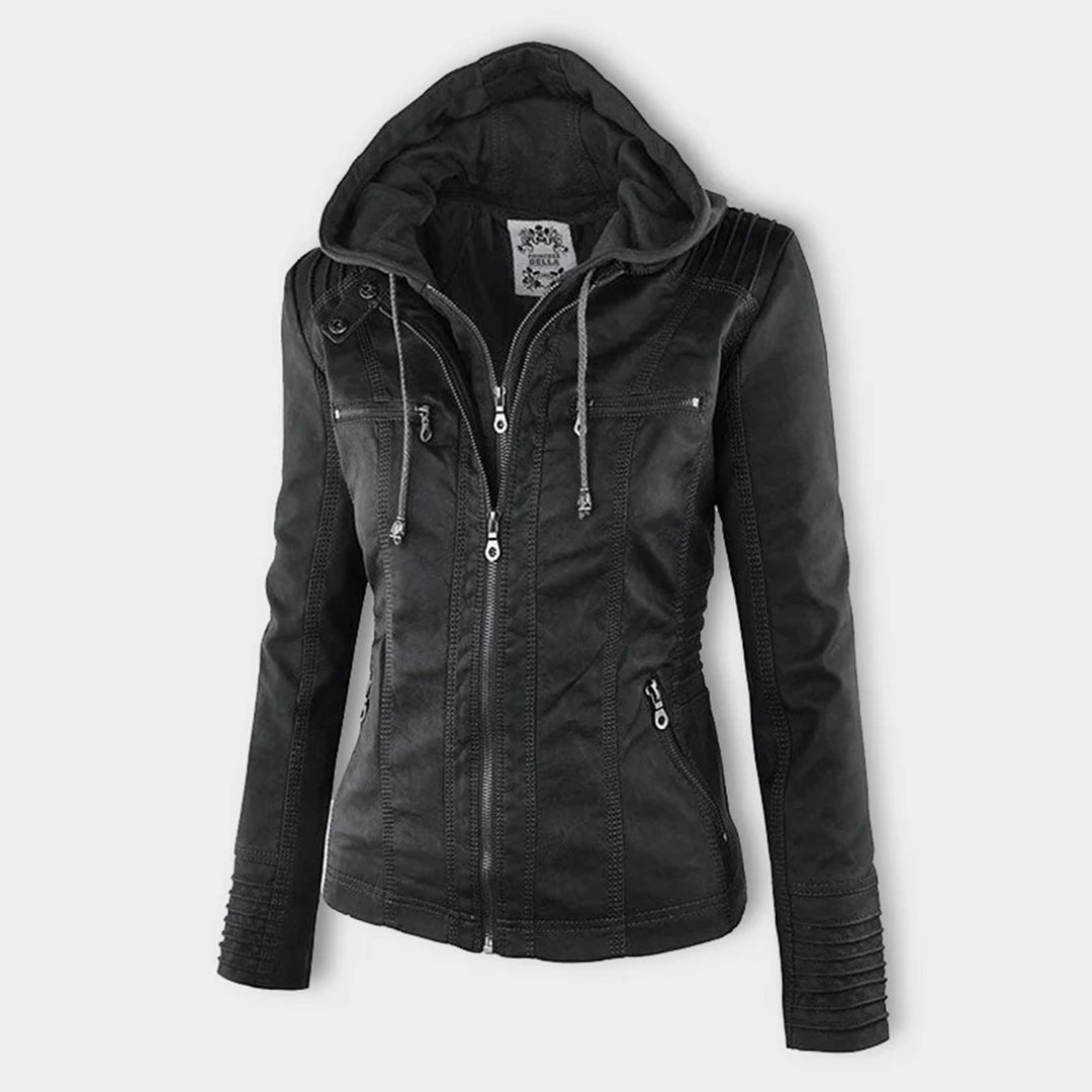 Reagan | Fitted Leather Moto Jacket with Hood