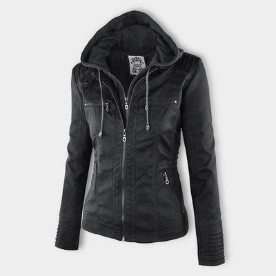 Reagan | Fitted Leather Moto Jacket with Hood