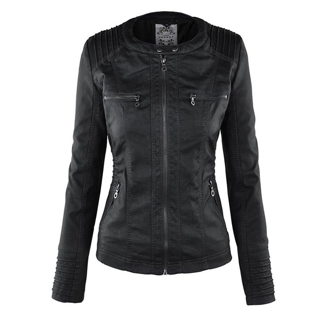 Reagan | Fitted Leather Moto Jacket with Hood
