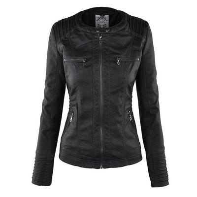 Reagan | Fitted Leather Moto Jacket with Hood