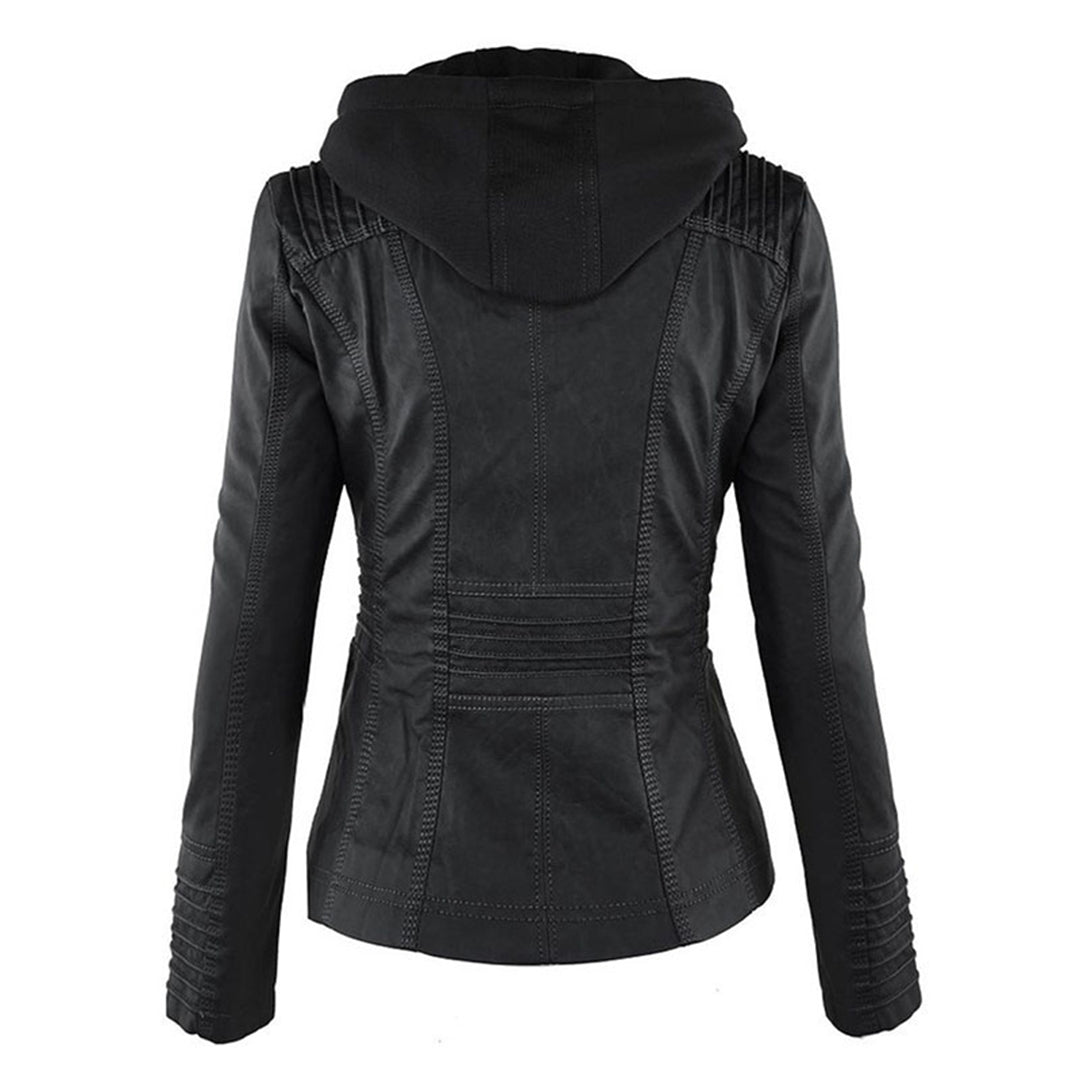 Reagan | Fitted Leather Moto Jacket with Hood