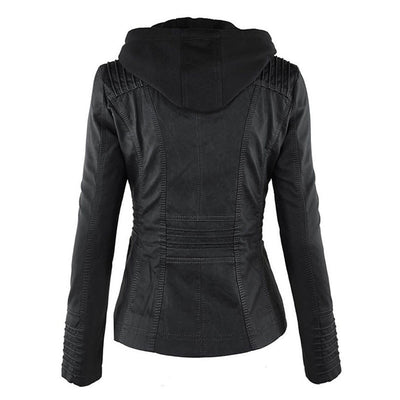 Reagan | Fitted Leather Moto Jacket with Hood