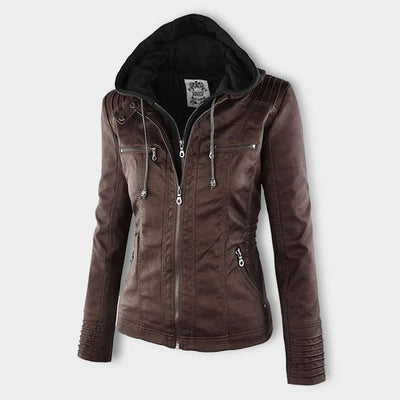 Reagan | Fitted Leather Moto Jacket with Hood
