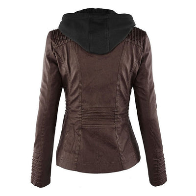 Reagan | Fitted Leather Moto Jacket with Hood