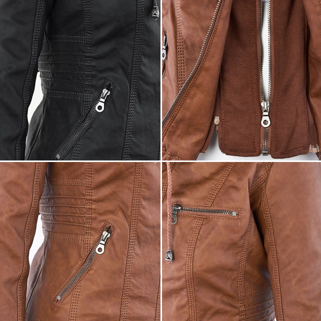 Reagan | Fitted Leather Moto Jacket with Hood
