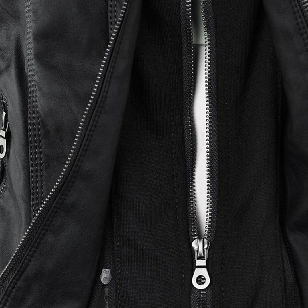 Reagan | Fitted Leather Moto Jacket with Hood