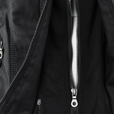 Reagan | Fitted Leather Moto Jacket with Hood