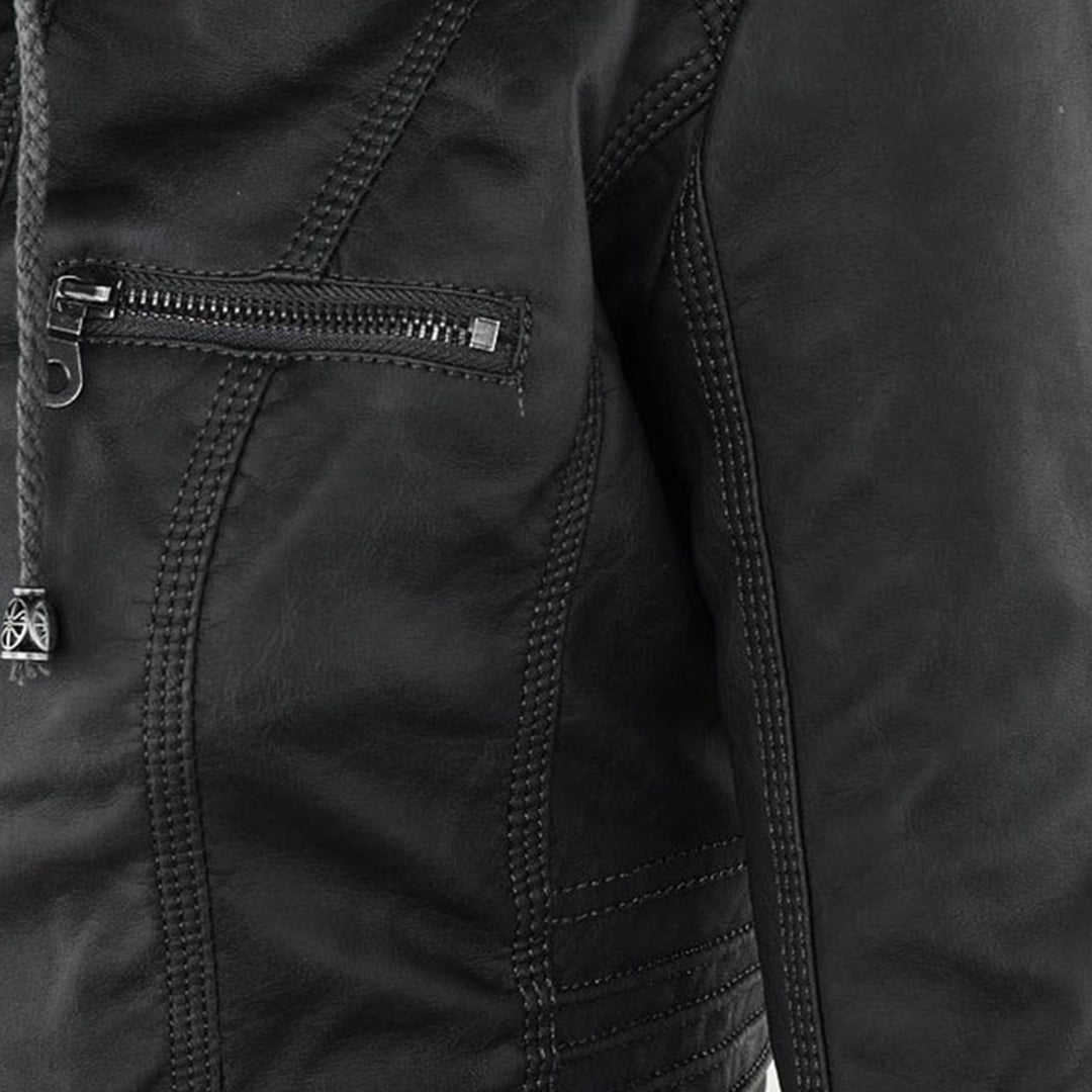 Reagan | Fitted Leather Moto Jacket with Hood
