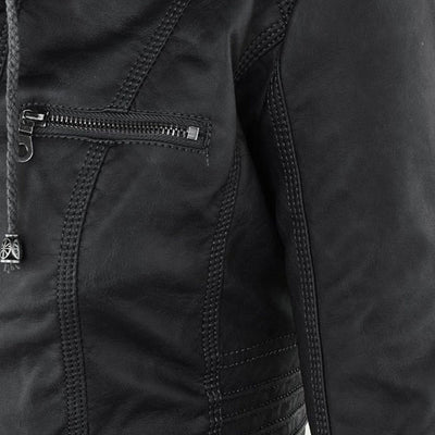Reagan | Fitted Leather Moto Jacket with Hood