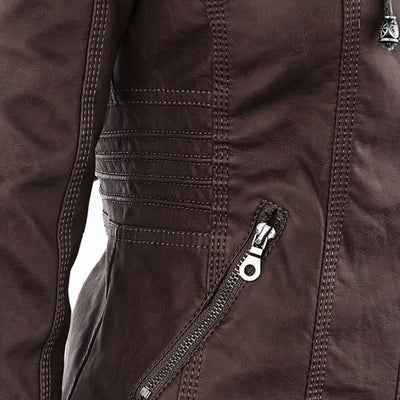 Reagan | Fitted Leather Moto Jacket with Hood
