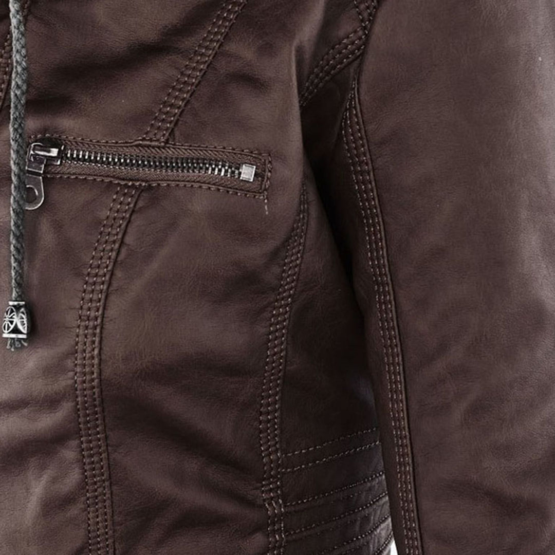 Reagan | Fitted Leather Moto Jacket with Hood
